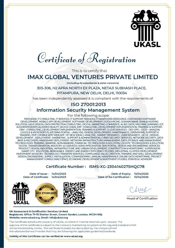 IMAX GLOBAL VENTURES PRIVATE LIMITED 27001 UKASL_page-( Certificate)