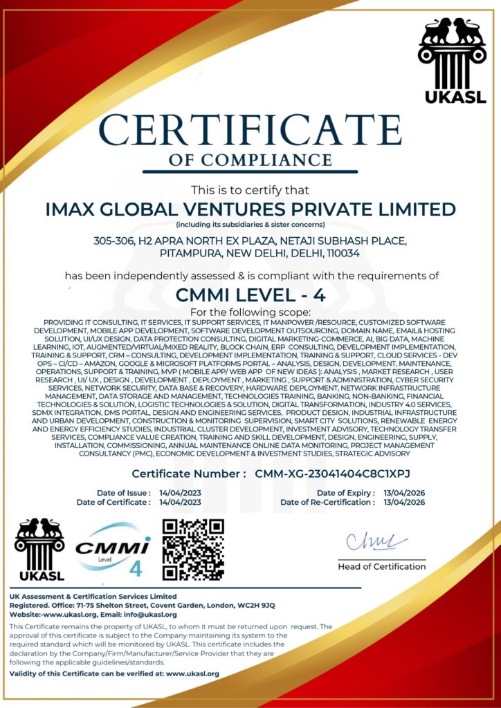 IMAX GLOBAL VENTURES PRIVATE LIMITED CMMI 4 UKASL_ ( Certificate )